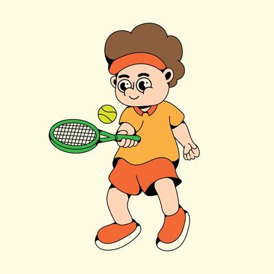 Kid playing tennis carton character illustration