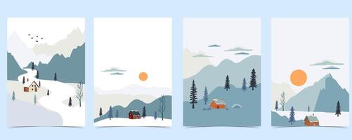 winter landscape background with mountain,tree vector