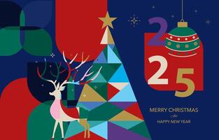 Christmas and happy new year banner with reindeer. horizontal banner design vector
