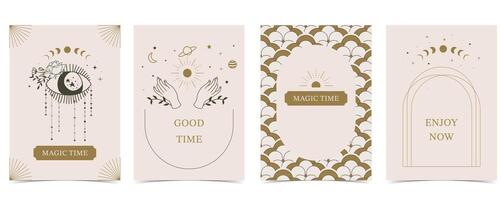 Boho invitation card with tarot style and deco frame. Mystic for a4 vertical design vector