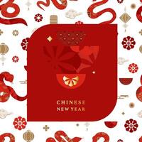 Happy Chinese New Year on red background with snake.Editable illustration for square design vector