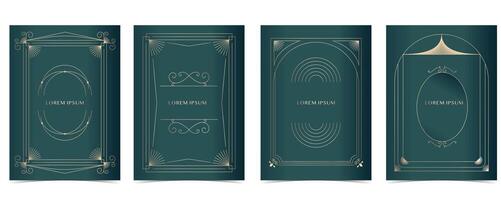Vintage deco frame on dark green background. Abstract decoration template for a4 vertical design vector