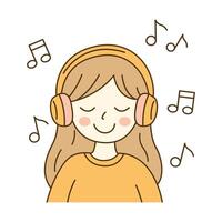 Cute Beautiful Girl Cartoon Character Listening Music Using Headphone with Calm vector