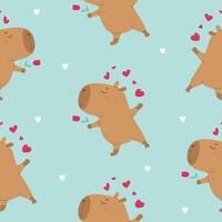 Lovely capybara with flower seamless pattern vector