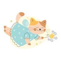 Cute fairy tale cat with a magic wand poster vector