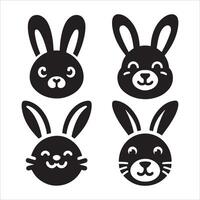 Minimalist Bunny Rabbit Face Silhouette Art in Black and White vector