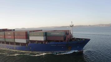 Drone view of the movement of a container ship video