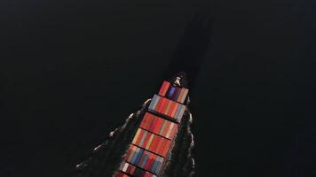 Drone view of the movement of a container ship video