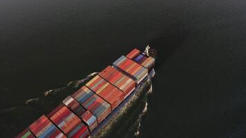 Drone view of the movement of a container ship video