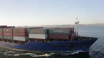 Drone view of the movement of a container ship video