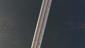 View from the drone of the roadway of the cable-stayed bridge video