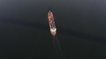 Drone view on the movement of the container ship at sea video