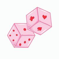 Dice with hearts on a white background illustration in cartoon style. vector