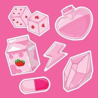 Illustration of set of various hand drawn items on a pink background vector