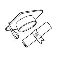 Graduation cap and diploma icon in outline style isolated on white background. School symbol stock illustration. vector