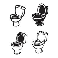 Four different toilet designs in black and white background vector
