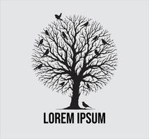 Tree with birds and branches on a white background vector