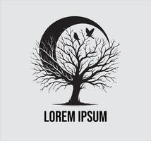 Tree with bird and moon logo design vector