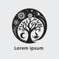 The yin yang symbol with a tree and birds vector