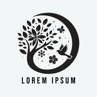 A logo for a flower and tree with a bird vector