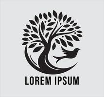 Tree logo with bird and leaves vector