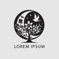 A logo for a flower and tree with a bird flying over it vector