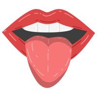 Red lips with highlight and shadow to give a three-dimensional look. The mouth is slightly open, showing the upper teeth, and the tongue sticks out vector