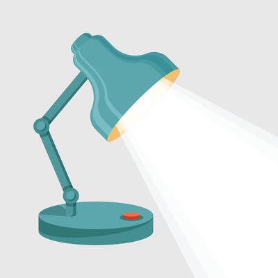Desk lamp icon in flat style. Spotlight illustration on isolated background. Light bulb sign business concept.