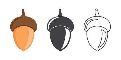 Acorn icon set in flat style. Oak nut illustration on isolated background. Nature sign business concept. vector