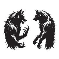Array of werewolf silhouettes positioned on a white background vector