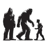 Silhouettes of Sasquatch standing against a plain white background vector