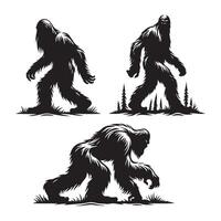 Group of Sasquatch shadows displayed on a blank white field vector