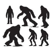 Collection of Sasquatch silhouettes against a plain white backdrop vector