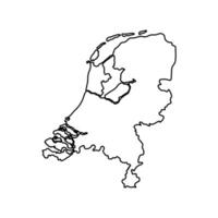 isolated simplified illustration icon with black line silhouette of Netherlands map. White background vector