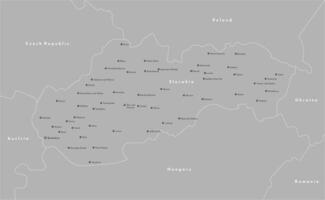 modern illustration. Simplified administrative map of Slovakia. Border with nearest states as Hungary, Poland and etc in grey colors. Names of cities and countries vector
