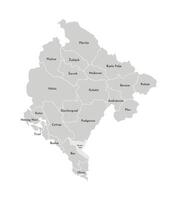 isolated illustration of simplified administrative map of Montenegro. Borders and names of the provinces, regions. Grey silhouettes. White outline. vector