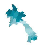 isolated illustration of simplified administrative map of Laos. Borders of the regions. Colorful blue khaki silhouettes. vector