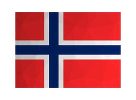 isolated illustration. National Norwegian flag white and blue Scandinavian cross on red background. Official symbol of Norway. Creative design in low poly style vector