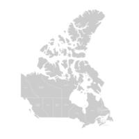 modern illustration. Simplified isolated administrative map of Canada in grey colors. White background and outline. Names of the provinces Ontario, Quebec, British Columbia and etc. vector