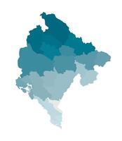 isolated illustration of simplified administrative map of Montenegro. Borders of the regions. Colorful blue khaki silhouettes. vector
