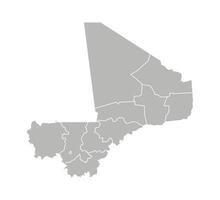 isolated illustration of simplified administrative map of Mali. Borders of the regions. Grey silhouettes. White outline. vector