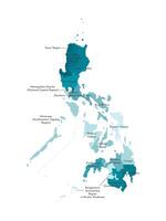 isolated illustration of simplified administrative map of Philippines. Borders and names of the regions. Colorful blue khaki silhouettes vector