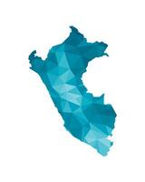 isolated illustration icon with simplified blue silhouette of Peru map. Polygonal geometric style, triangular shapes. White background. vector