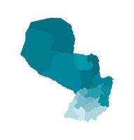 isolated illustration of simplified administrative map of Paraguay. Borders of the departments, regions. Colorful blue khaki silhouettes vector