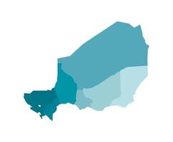 isolated illustration of simplified administrative map of Niger. Borders of the regions. Colorful blue khaki silhouettes vector