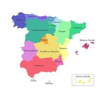 isolated illustration of simplified administrative map of Spain. Borders of the counties and names. Colorful silhouettes. White background vector