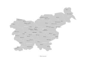 isolated illustration. Simplified administrative map of Slovenia. Grey shapes of regions. Names of cities vector
