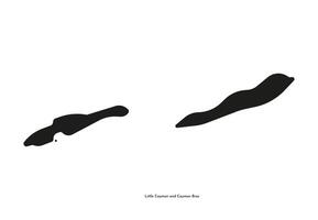 isolated simplified illustration icon with black silhouette of Cayman Islands, Cayman Brac and Little Cayman map. White background vector