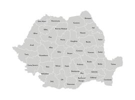 isolated illustration of simplified administrative map of Romania. Borders and names of the counties, regions. Grey silhouettes. White outline. vector