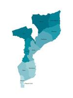 isolated illustration of simplified administrative map of Mozambique. Borders of the provinces, regions. Colorful blue khaki silhouettes vector